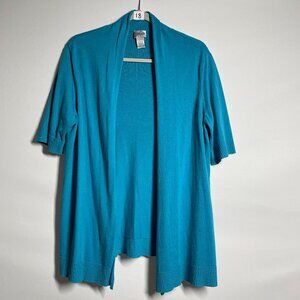 Chico's Womens Turquoise Open Front Summer Romance Short Cardigan Size 2 US L